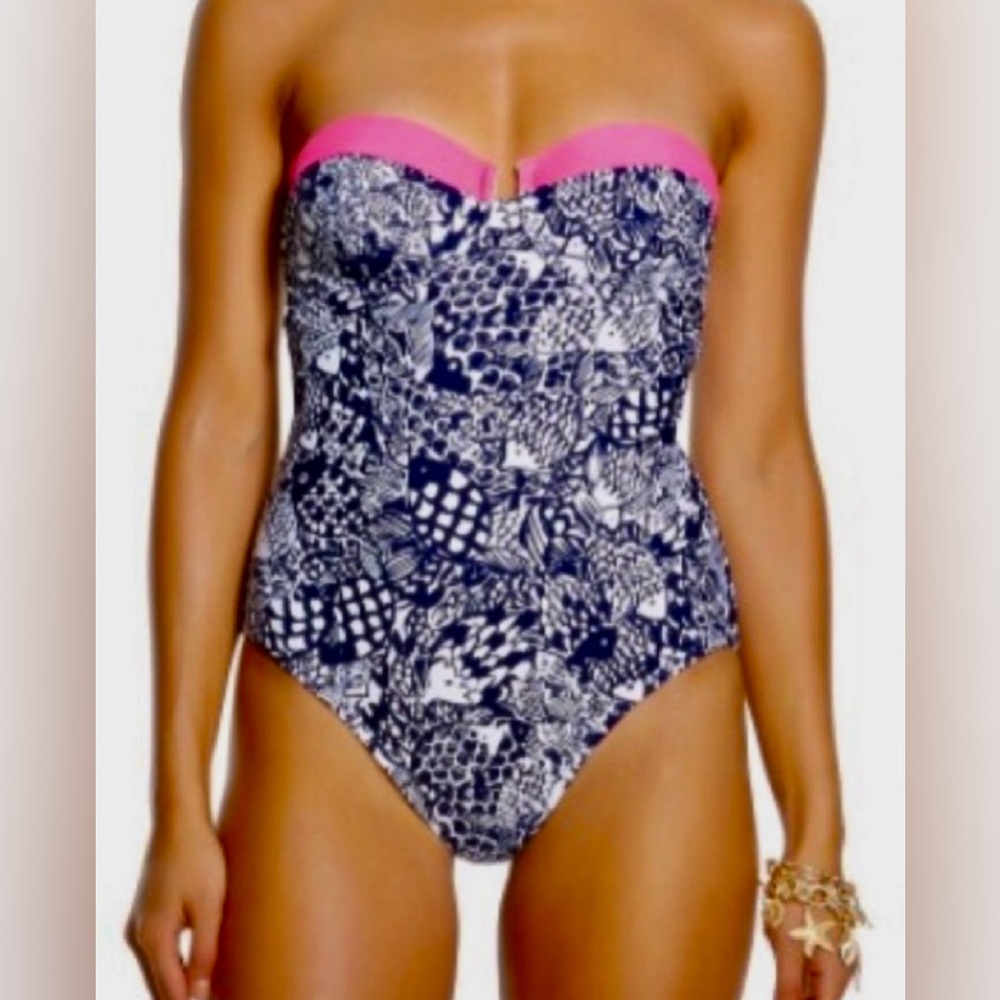Lilly Pulitzer Target Upstream Halter One-Piece Swimsuit Blue Pink Women's S/P